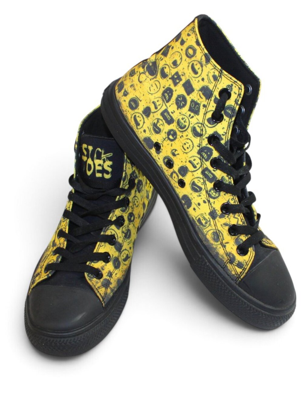 Sick Toes Yellow Black Emoticons Black Sole High Top Kiks Size 10.5
